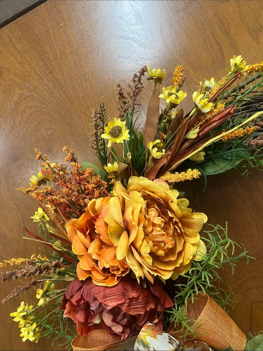Autumn Harvest Floral Grapevine Wreath - Orange & Yellow